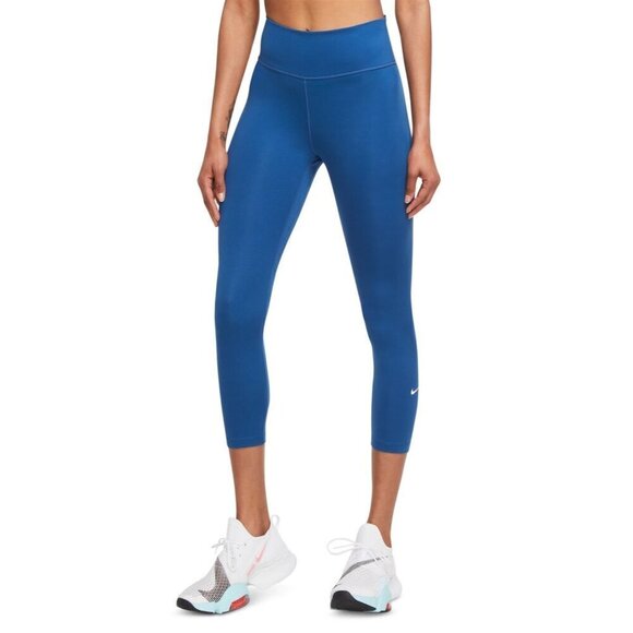 Nike Womens One Plus Size 3X Mid Rise Cropped Tight Dri Fit Leggings Blue NEW - Picture 1 of 3